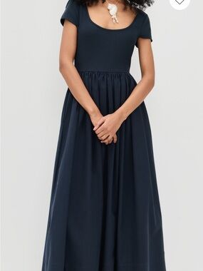 Cap-Sleeve Dusty Blue Maxi Dress